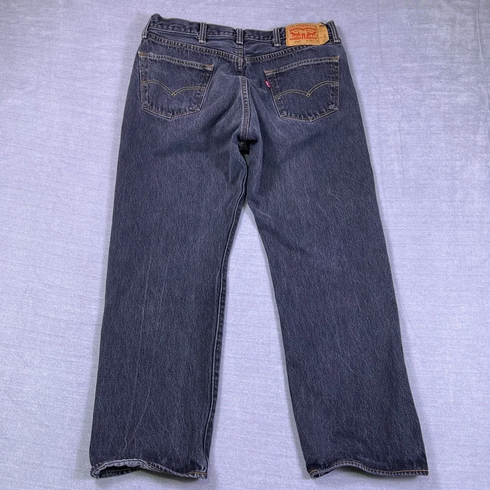 Levi's 501 Mens Black Denim Button Fly Outdoor Straight Leg Jeans Size 38x30